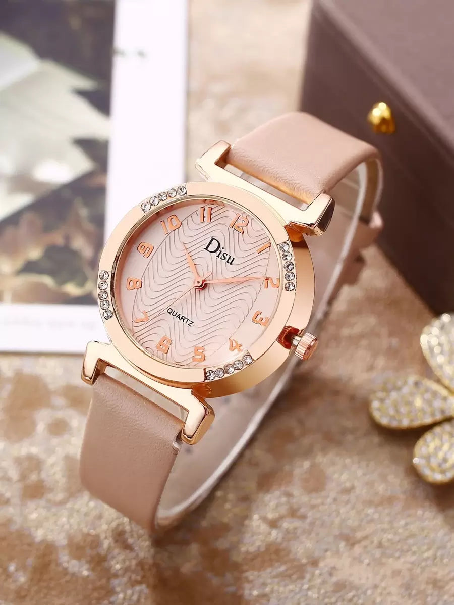 SHEIN DISU ساعة كوارتز مرصعة بحجر الراين مع سوار