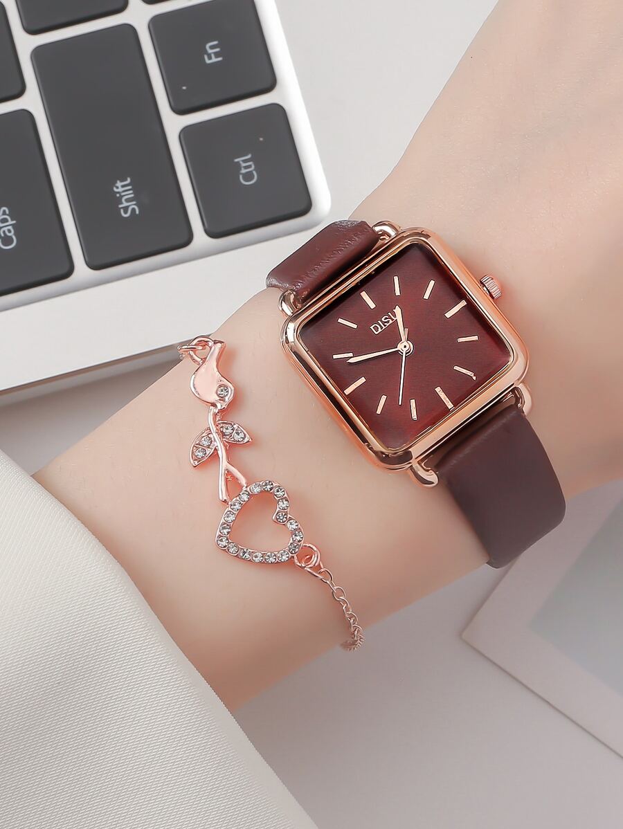 SHEIN DISU ساعة كوارتز بسيطة مع سوار هدية