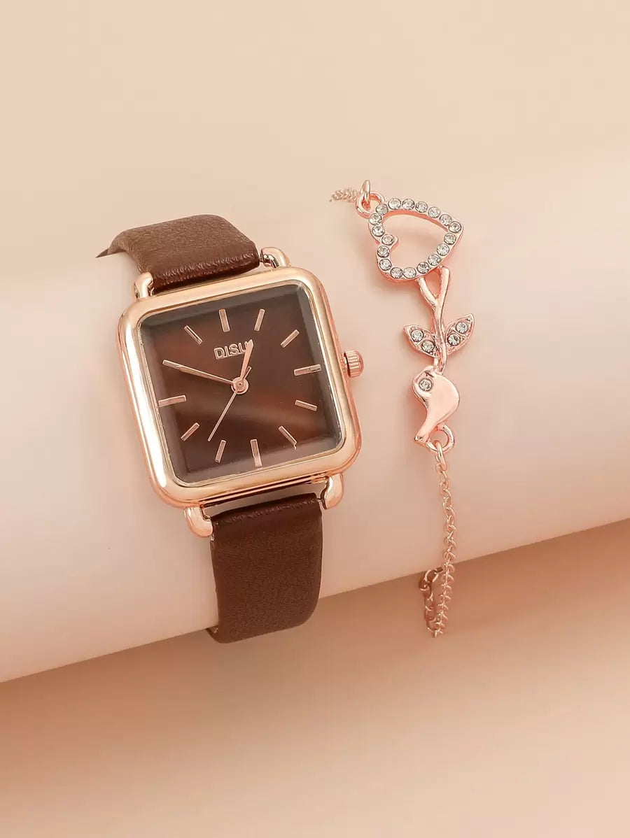 SHEIN DISU ساعة كوارتز بسيطة مع سوار هدية