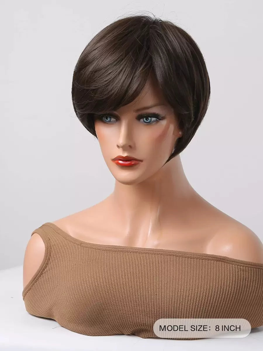 SHEIN باروكة صناعية قصيرة مستقيمة 10 بوصة مع غرة