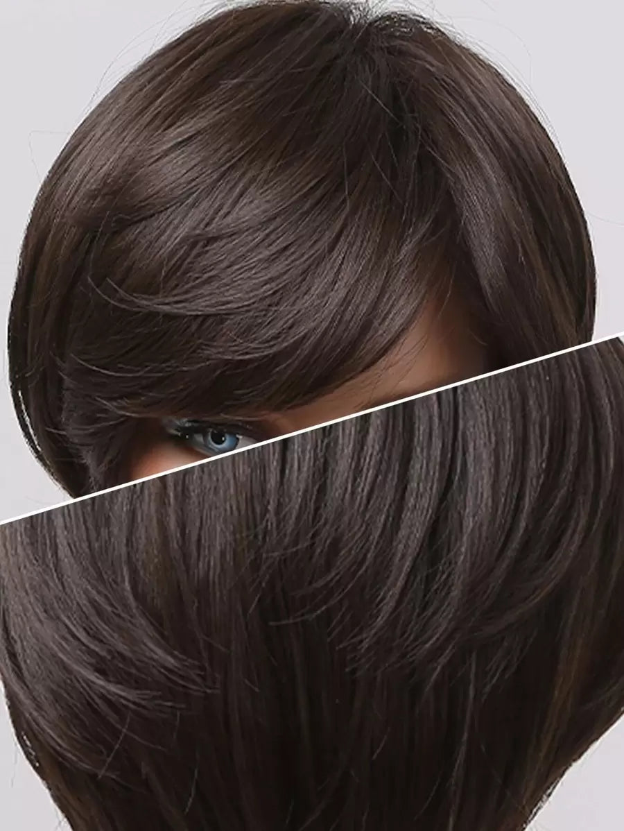 SHEIN باروكة صناعية قصيرة مستقيمة 10 بوصة مع غرة