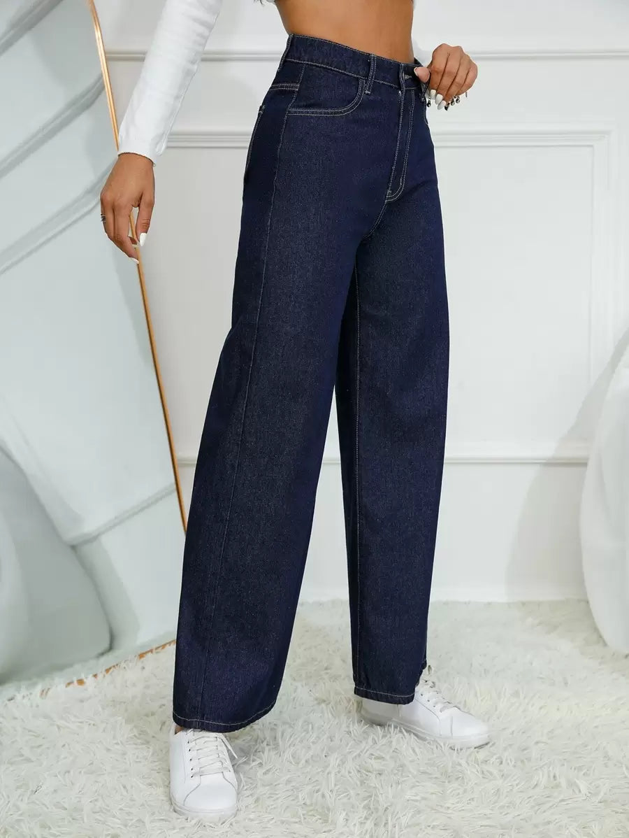 SHEIN Essnce بنطلون جينز خصر عالي ساق عريضة