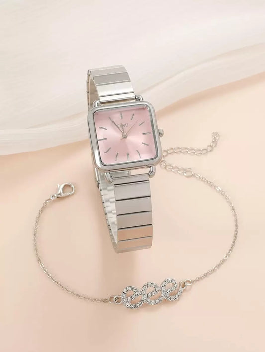 SHEIN DISU ساعة كوارتز مربعة مع سوار