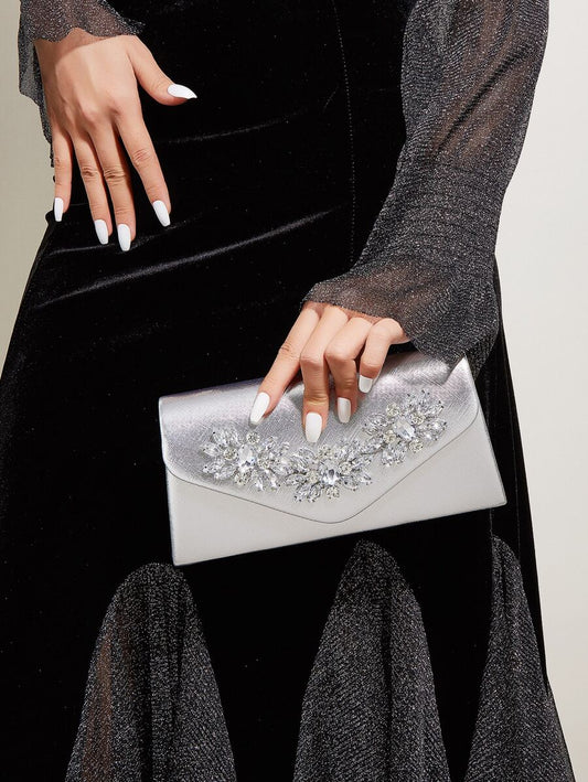 SHEIN حقيبة يد فينسي فضية مربعة صغيرة لامعة مع إبزيم راين