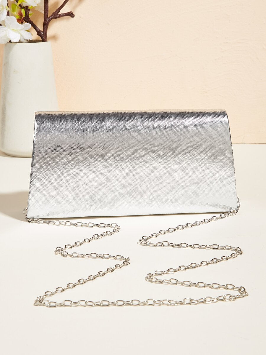 SHEIN حقيبة يد فينسي فضية مربعة صغيرة لامعة مع إبزيم راين