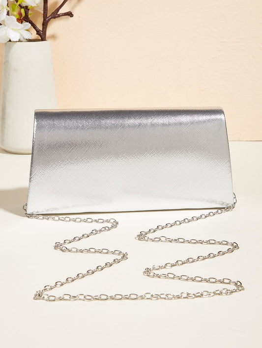 SHEIN حقيبة يد فينسي فضية مربعة صغيرة لامعة مع إبزيم راين