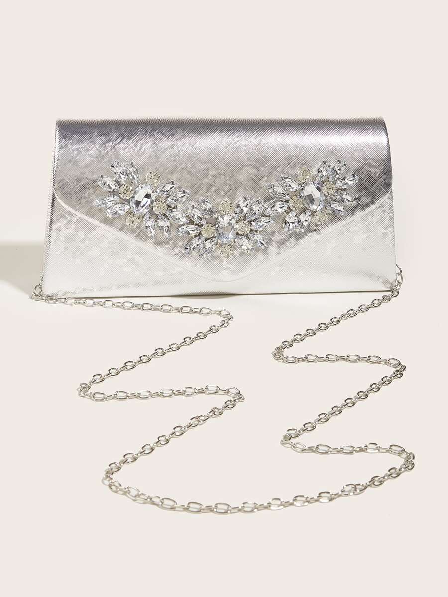 SHEIN حقيبة يد فينسي فضية مربعة صغيرة لامعة مع إبزيم راين