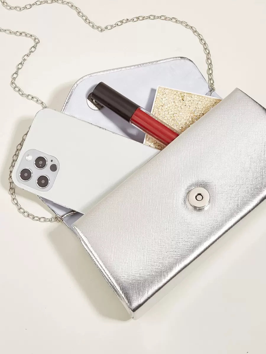 SHEIN حقيبة يد فينسي فضية مربعة صغيرة لامعة مع إبزيم راين