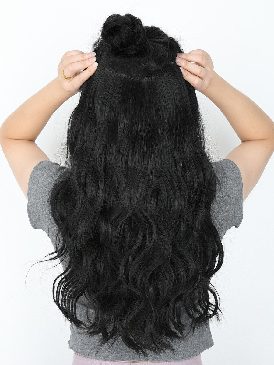 SHEIN باروكة شعر موجي 24 بوصة بلون أسود بمشبك