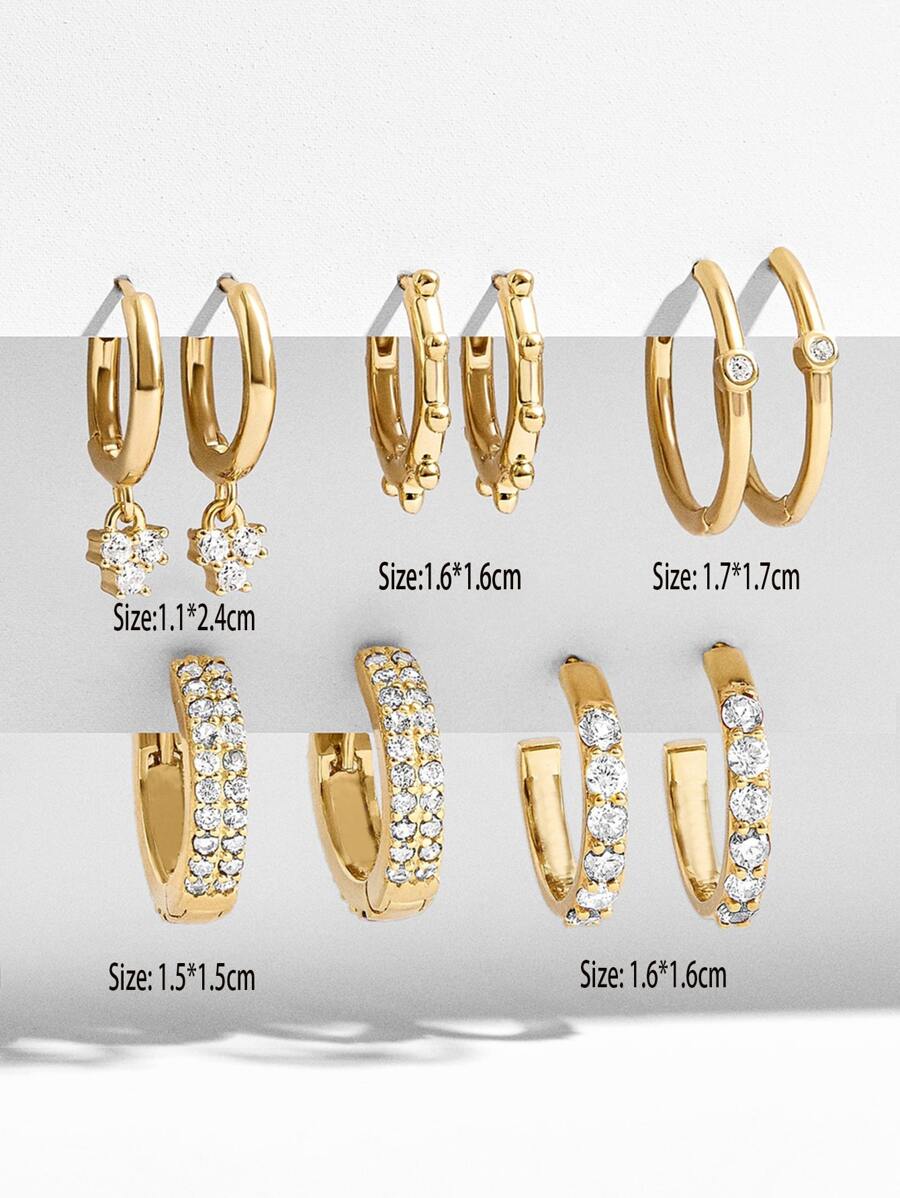 SHEIN طقم 5 أزواج أقراط مزينة بحجر الراين