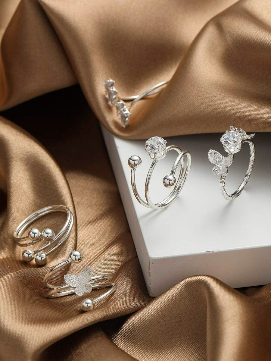 SHEIN مجموعة 5 قطع خواتم أنيقة المزينة بالفراشات