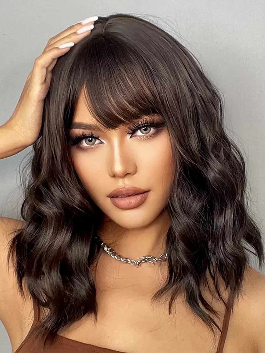 SHEIN باروكة قصيرة مموجة 14 بوصة مع غرة مقاومة للحرارة