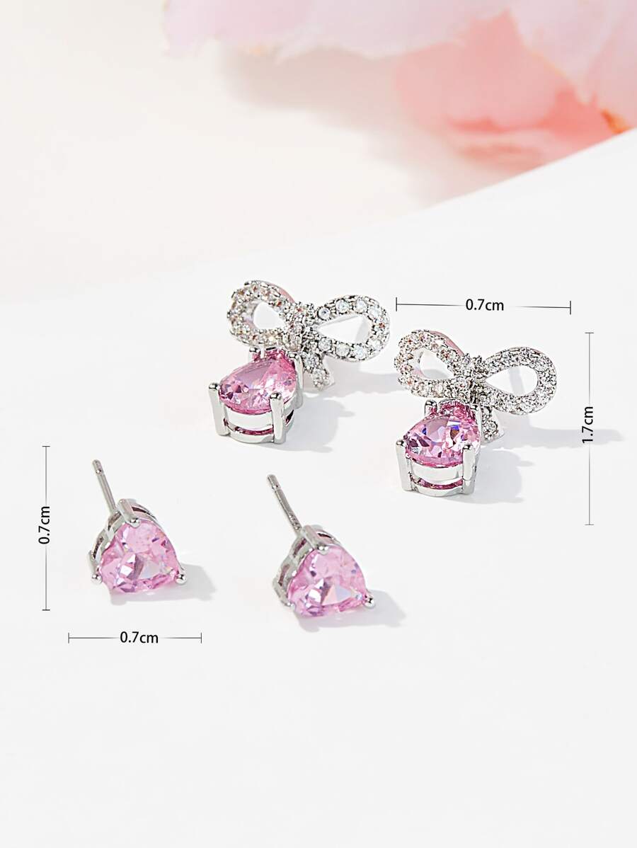 SHEIN طقم 4 قطع أقراط بالزركونيا المكعبة بشكل قوس وقلب