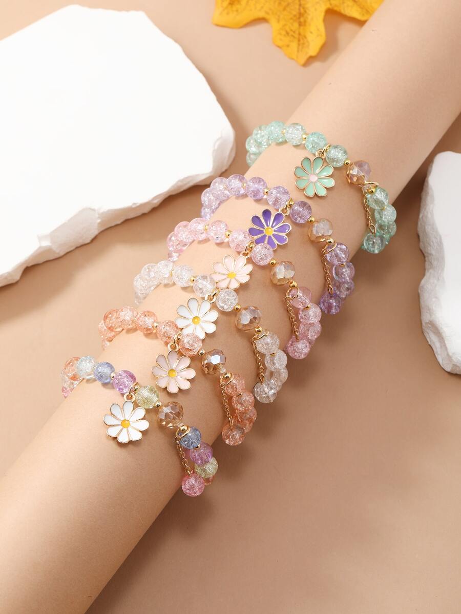 SHEIN مجموعة أساور 6 قطع خرز ملون براقة