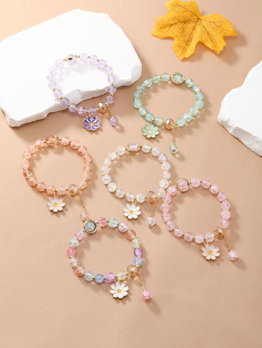 SHEIN مجموعة أساور 6 قطع خرز ملون براقة