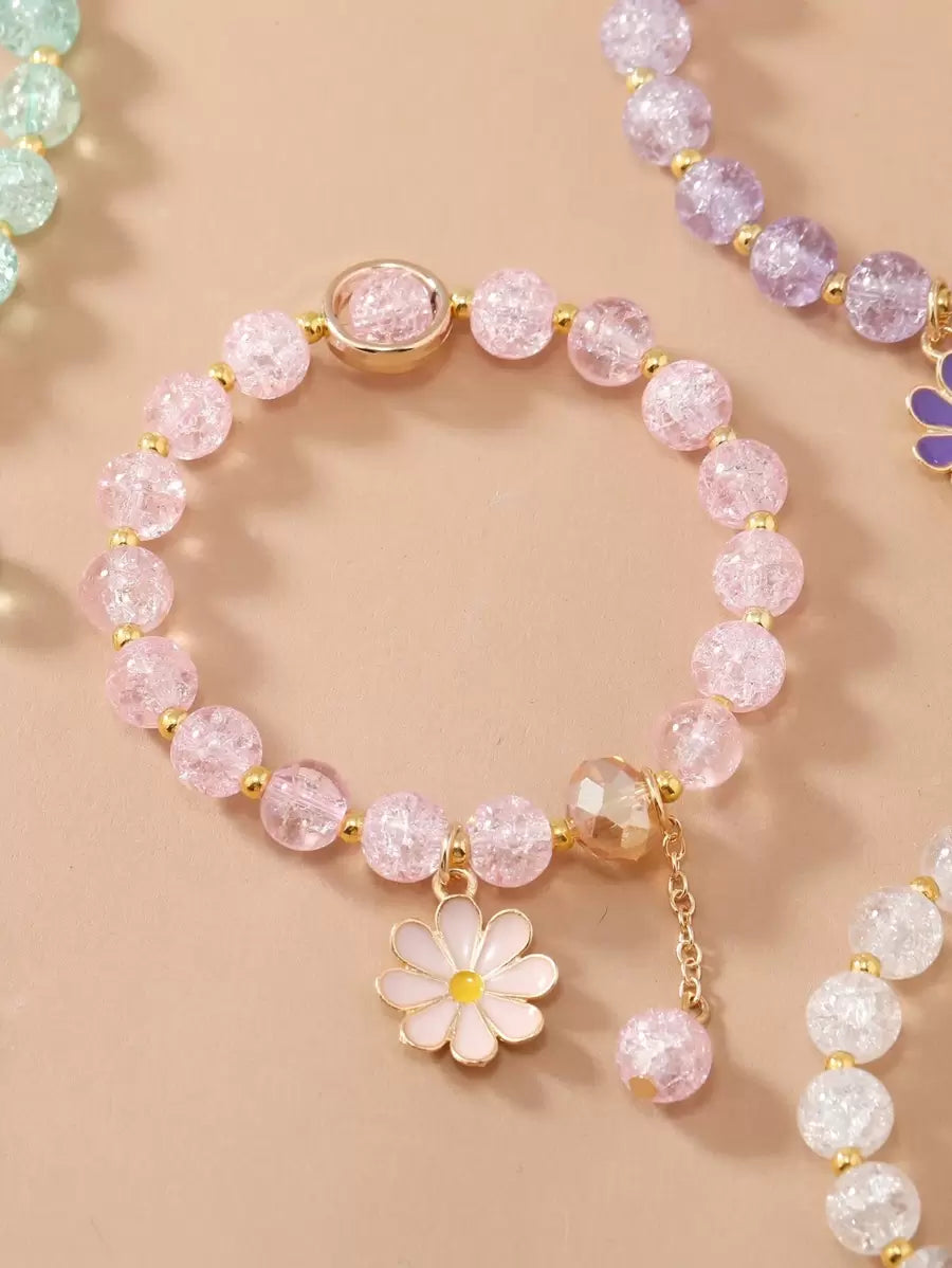 SHEIN مجموعة أساور 6 قطع خرز ملون براقة