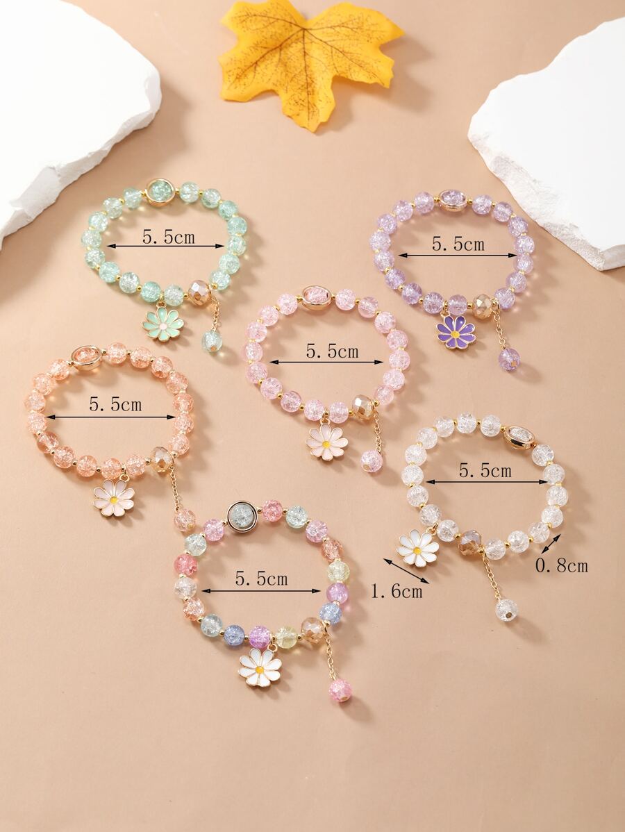 SHEIN مجموعة أساور 6 قطع خرز ملون براقة