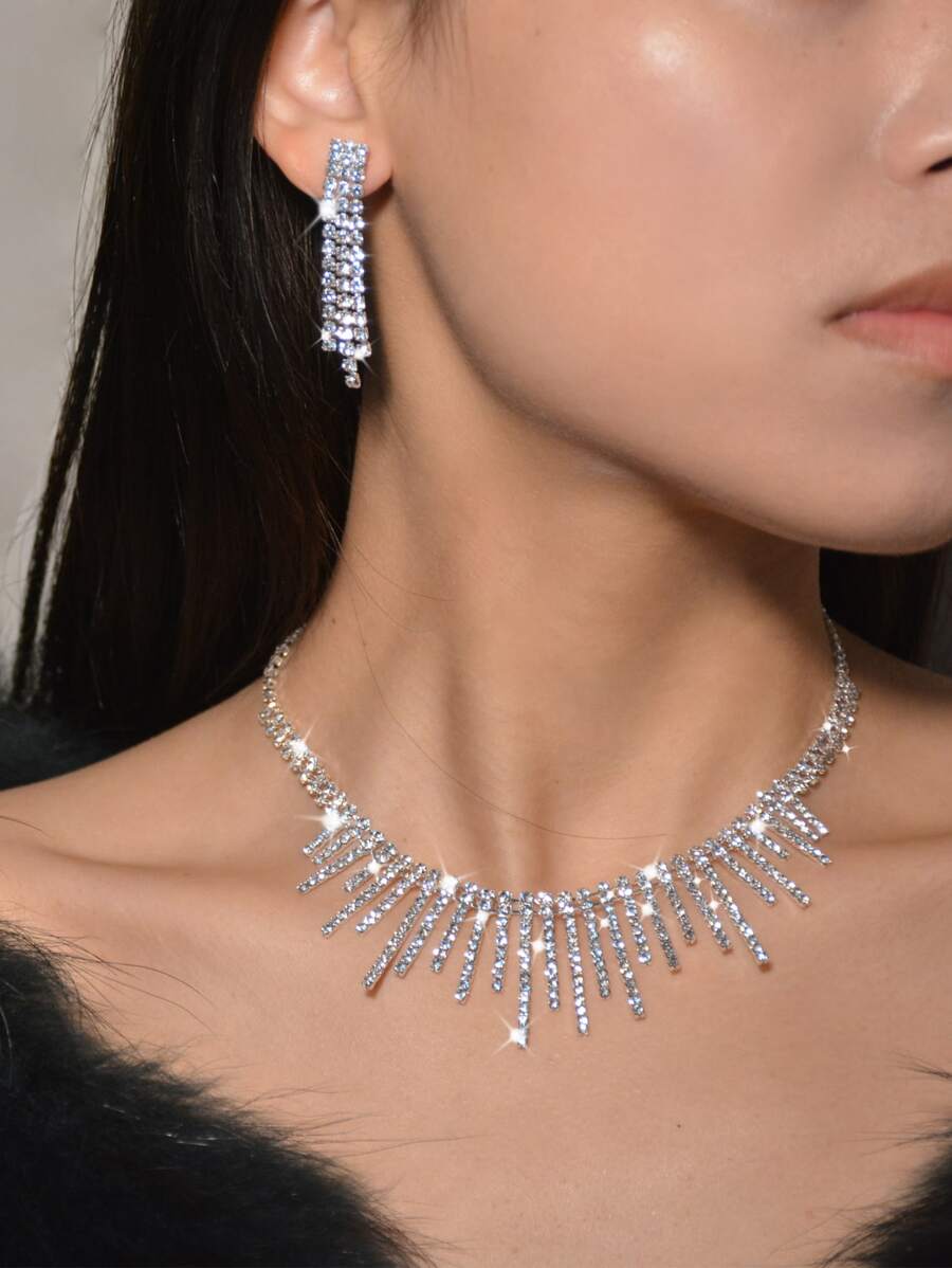 SHEIN طقم مجوهرات 3 قطع مزين بحجر الراين من النحاس