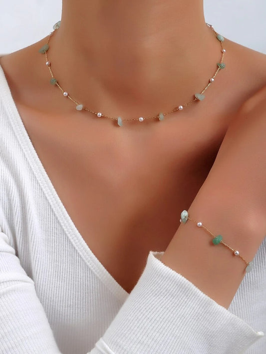 SHEIN عقد وسوار مزينان باللؤلؤ الاصطناعي