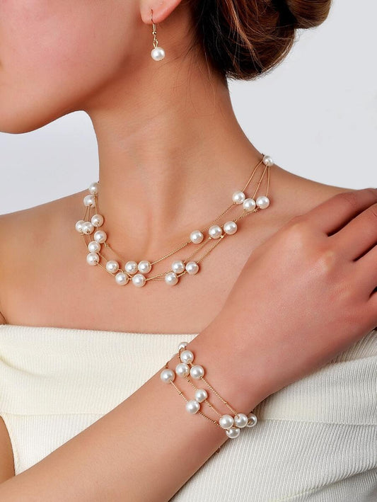 SHEIN طقم مجوهرات 4 قطع مزينة بلؤلؤ اصطناعي