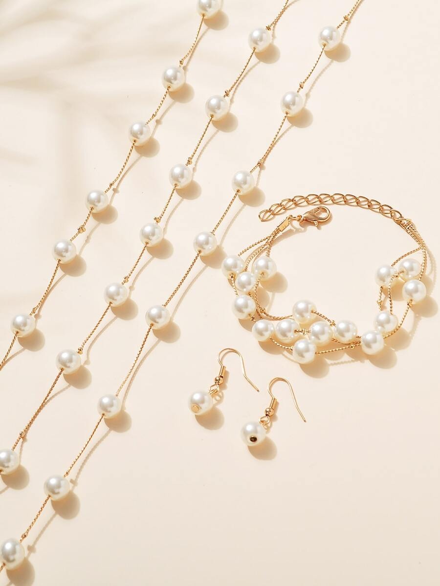 SHEIN طقم مجوهرات 4 قطع مزينة بلؤلؤ اصطناعي