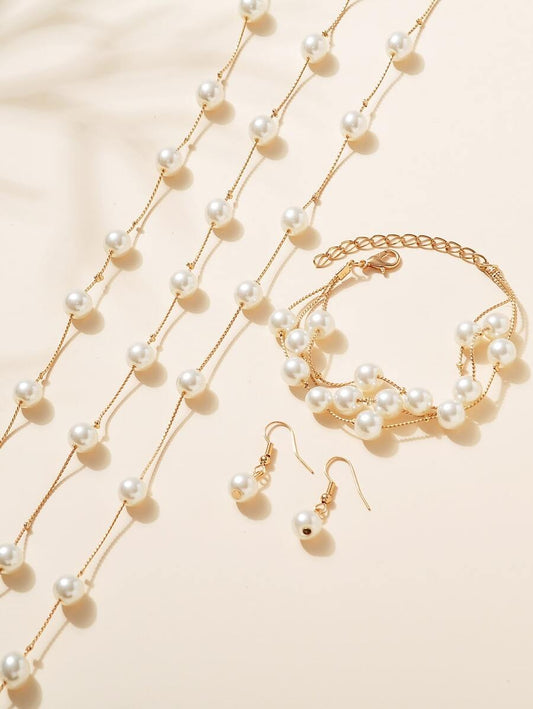 SHEIN طقم مجوهرات 4 قطع مزينة بلؤلؤ اصطناعي