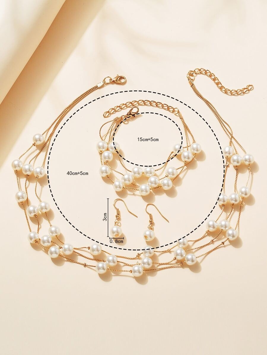 SHEIN طقم مجوهرات 4 قطع مزينة بلؤلؤ اصطناعي