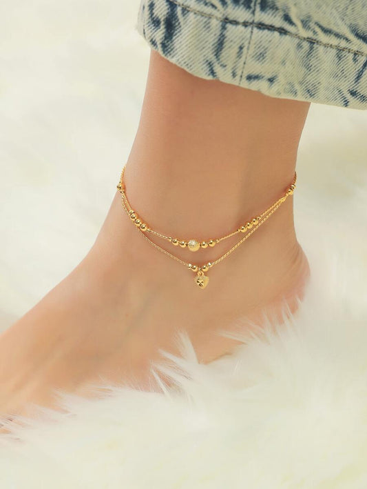 SHEIN سوار كاحل بشكل قلب مزدوج مطلي ذهب 24 قيراط