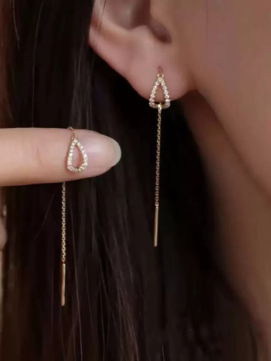 SHEIN زوج أقراط ذهبية بزخرفة حجر زركونيا على شكل قطرة ماء
