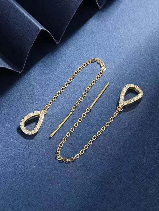SHEIN زوج أقراط ذهبية بزخرفة حجر زركونيا على شكل قطرة ماء