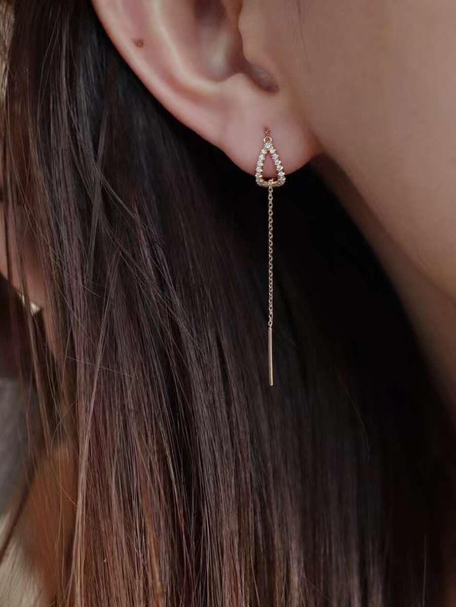 SHEIN زوج أقراط ذهبية بزخرفة حجر زركونيا على شكل قطرة ماء
