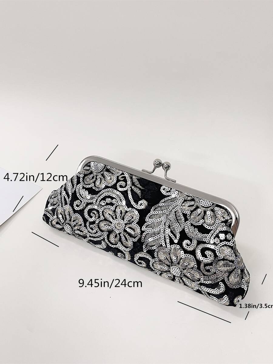 SHEIN حقيبة سهرة مطرزة بالزهور والخرز اللامع مع إغلاق مغناطيسي