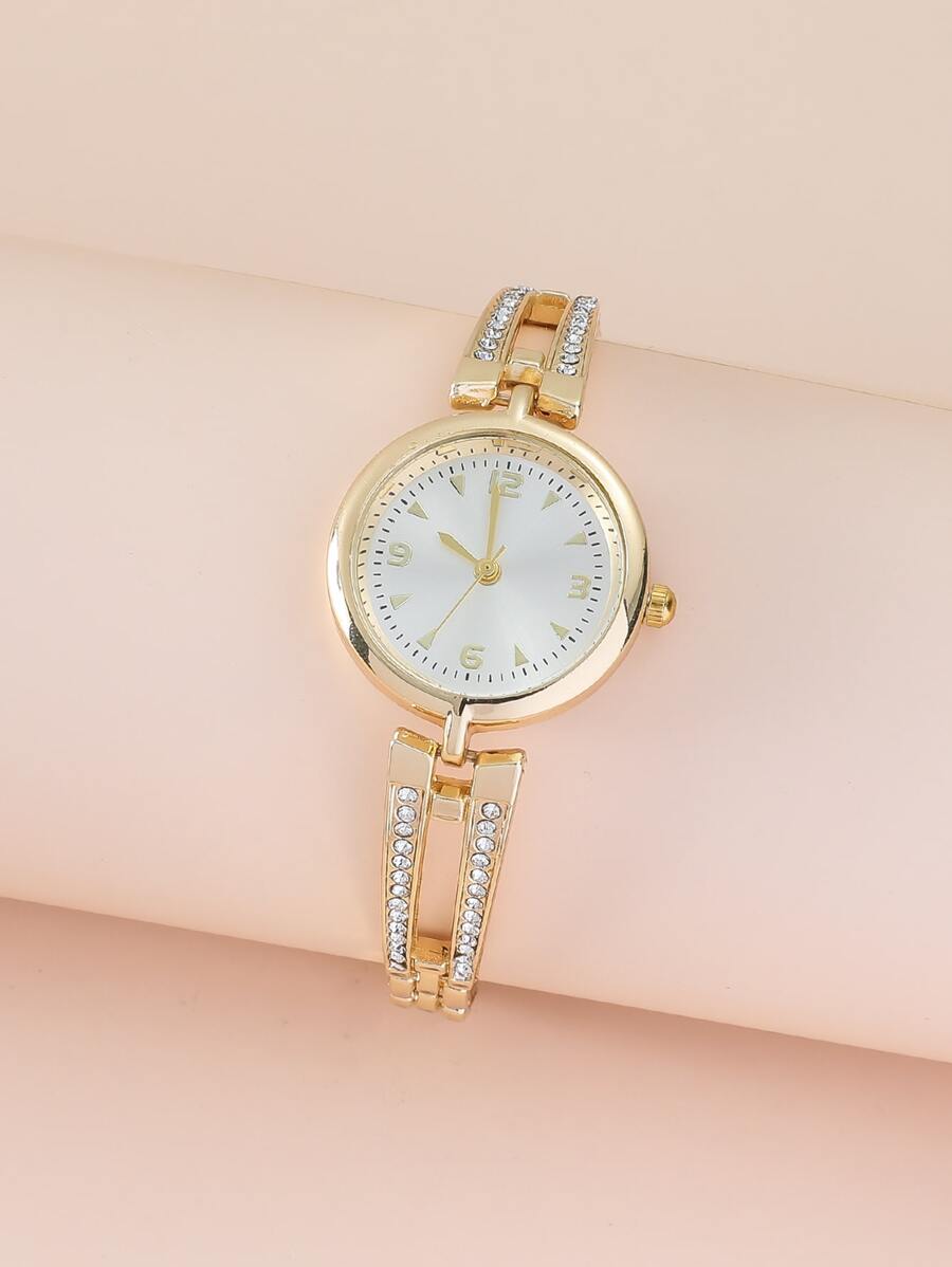 SHEIN ساعة كوارتز دائرية مزينة بالراين