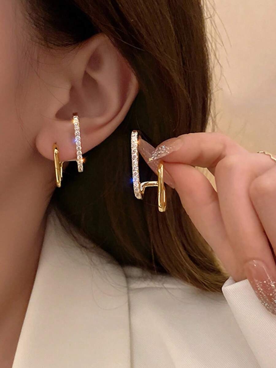 SHEIN زوج أقراط أذن مرصعة بالراين