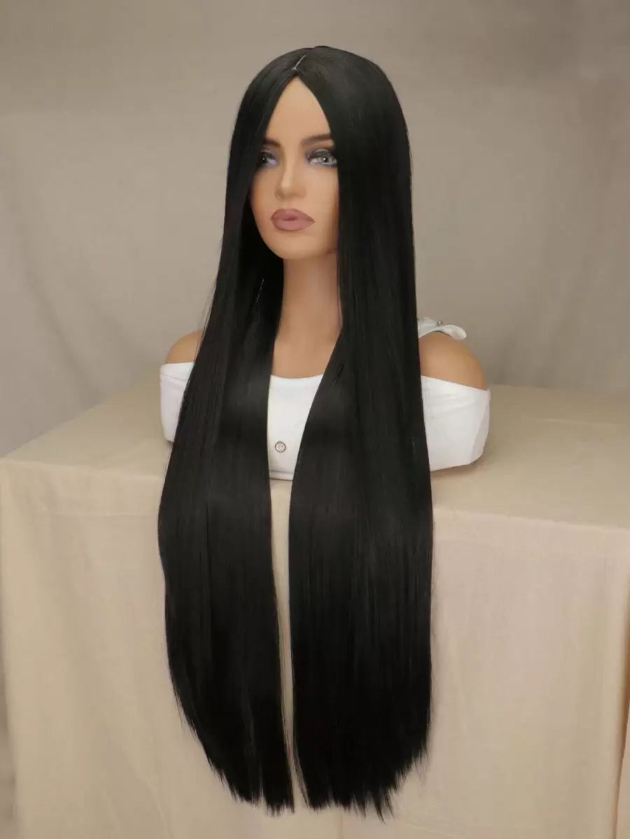 SHEIN باروكة شعر اصطناعي مستقيم أسود 40 بوصة