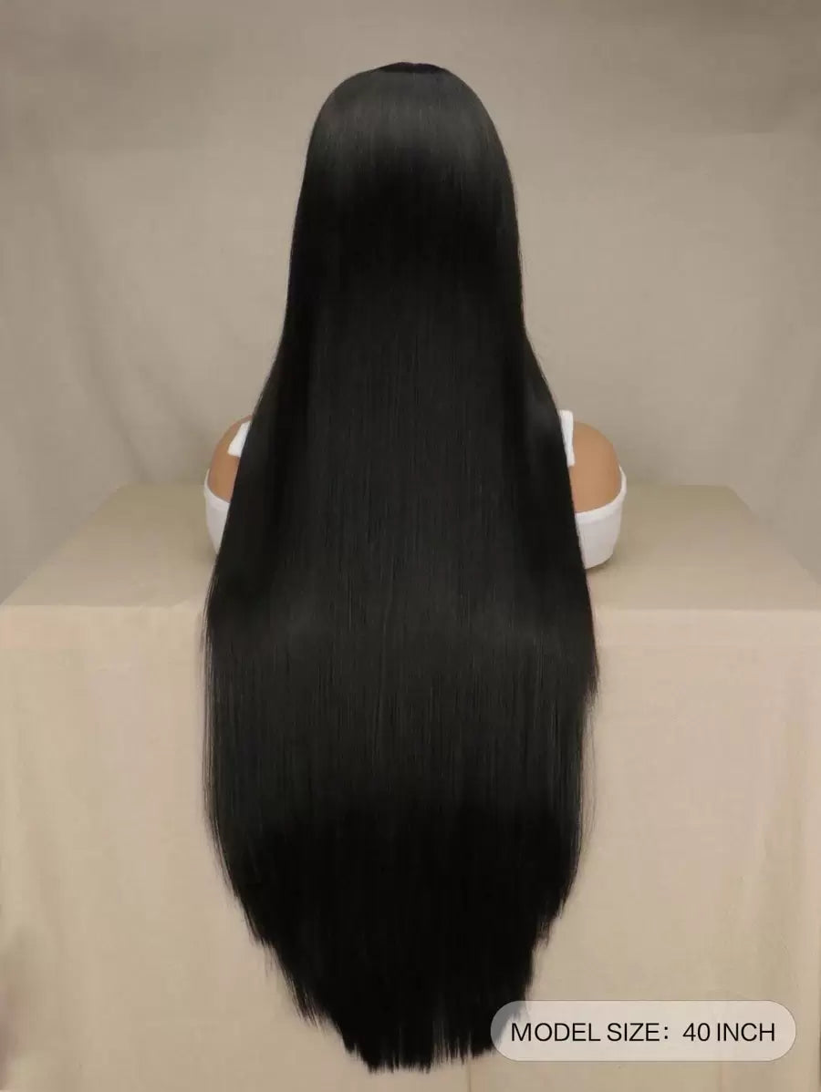 SHEIN باروكة شعر اصطناعي مستقيم أسود 40 بوصة