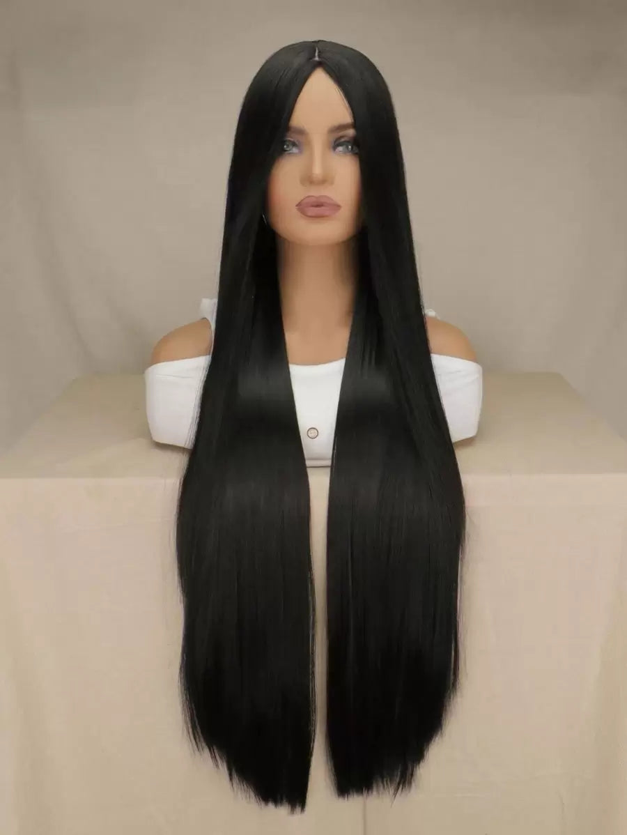 SHEIN باروكة شعر اصطناعي مستقيم أسود 40 بوصة