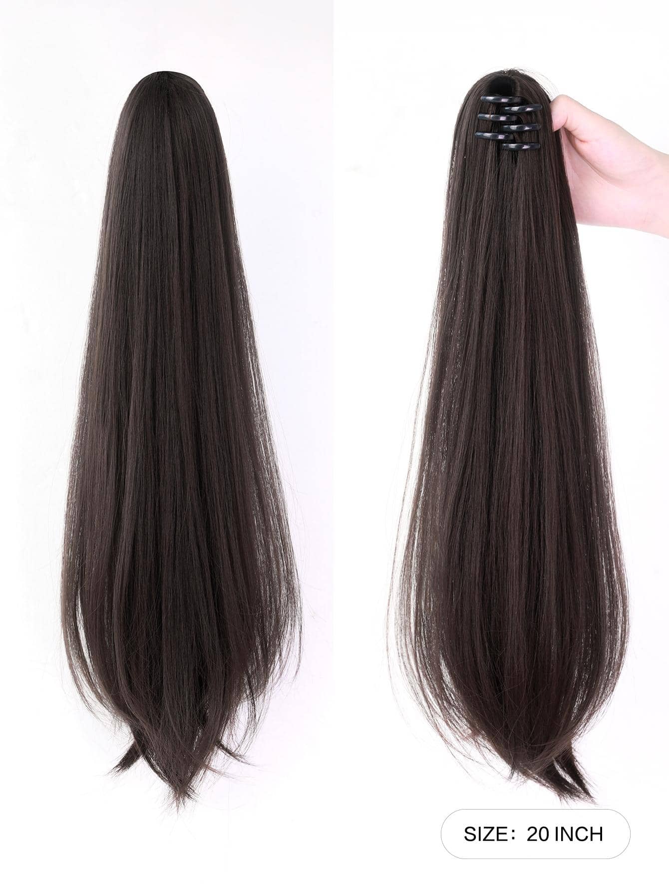 SHEIN 7JHH WIGS باروكة شعر ذيل حصان مستقيم بلون بني غامق 20 بوصة