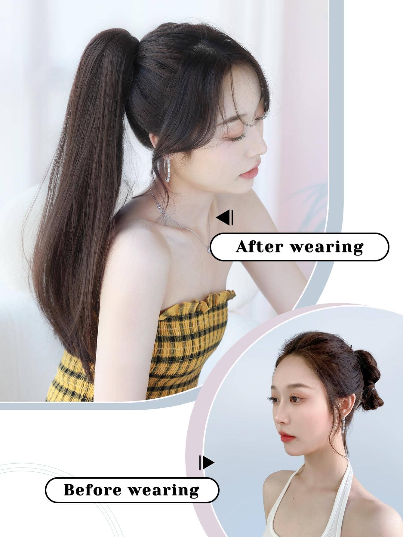 SHEIN 7JHH WIGS باروكة شعر ذيل حصان مستقيم بلون بني غامق 20 بوصة