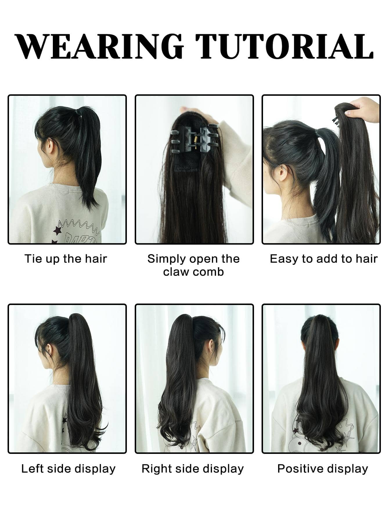 SHEIN 7JHH WIGS باروكة شعر ذيل حصان مستقيم بلون بني غامق 20 بوصة