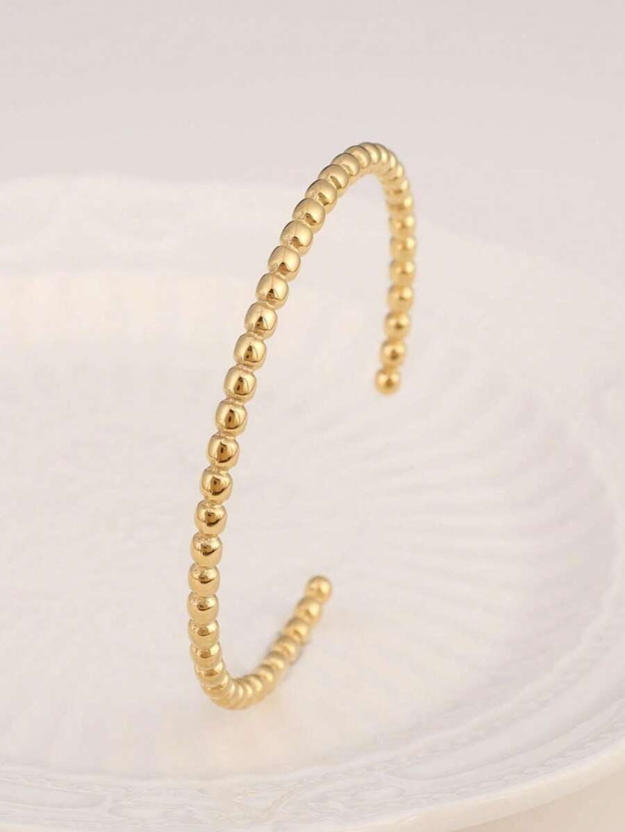 SHEIN سوار مفتوح من الفولاذ غير القابل للصدأ بخرز محكم