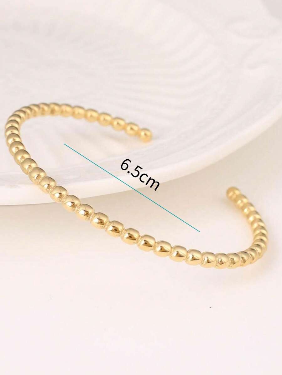 SHEIN سوار مفتوح من الفولاذ غير القابل للصدأ بخرز محكم