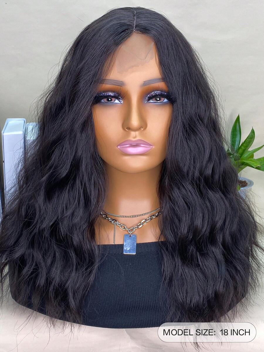 SHEIN باروكة طبيعية قصيرة شعر صناعي 18 بوصة بموجة وسطية