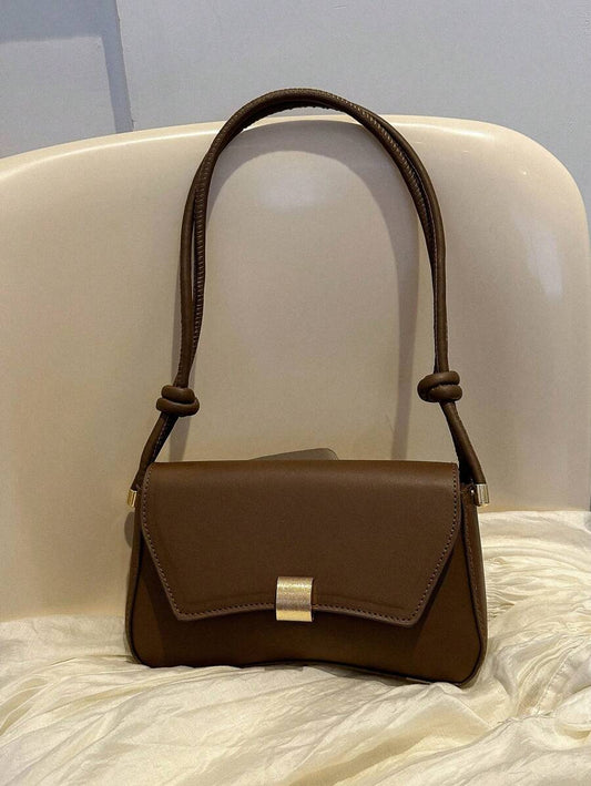 SHEIN حقيبة جلد بني داكن كاجوال بطراز رجعي