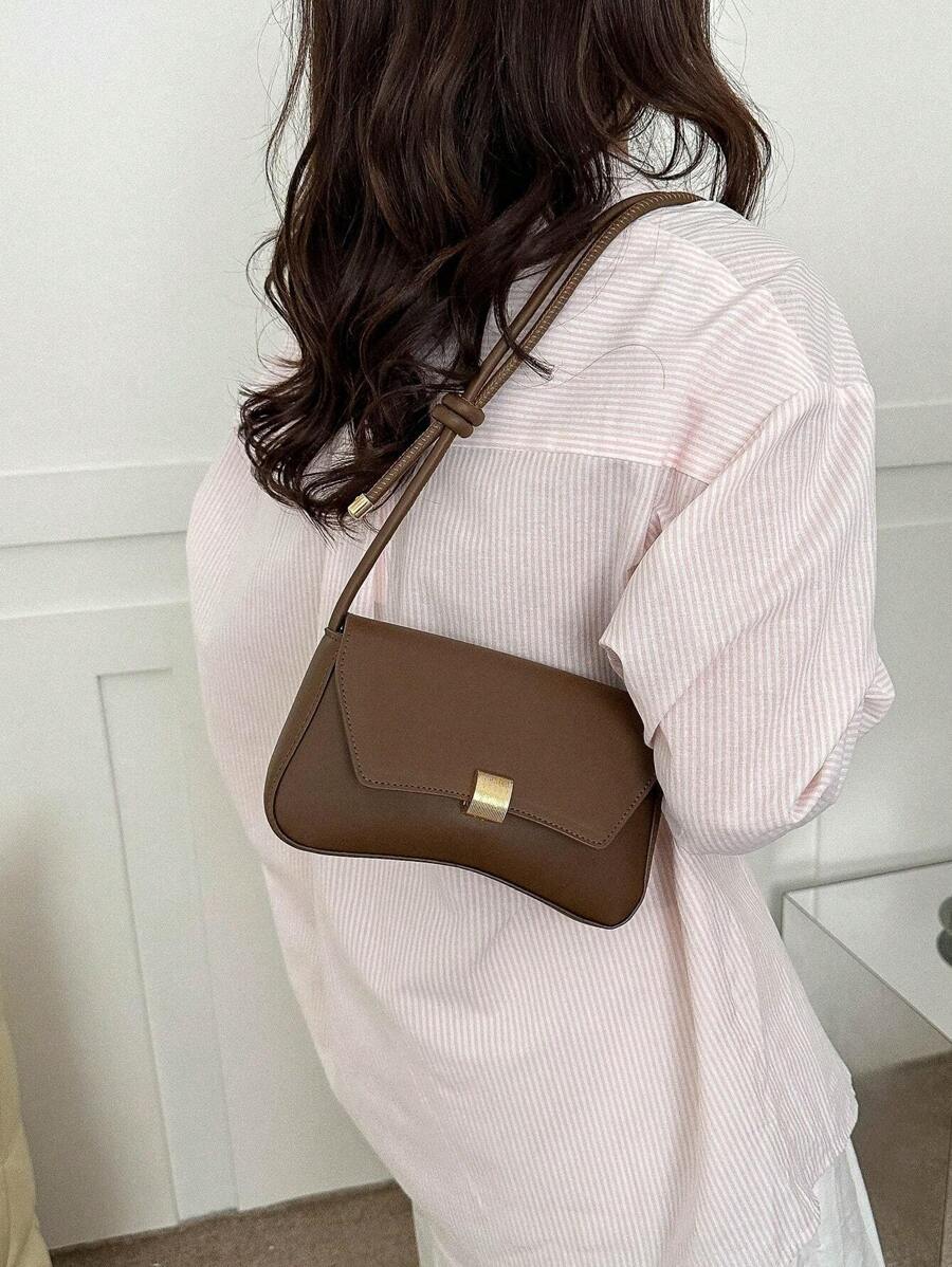 SHEIN حقيبة جلد بني داكن كاجوال بطراز رجعي