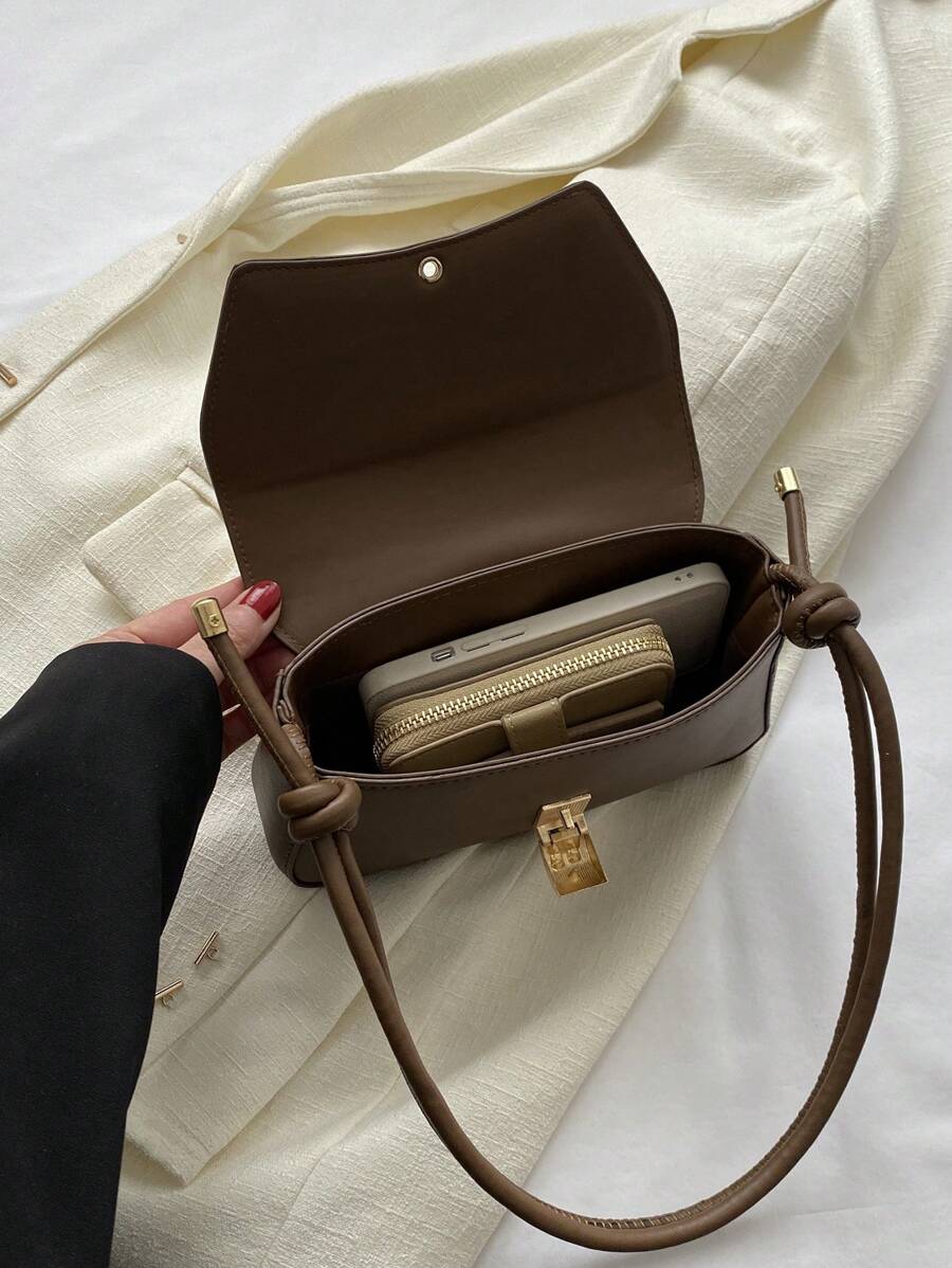 SHEIN حقيبة جلد بني داكن كاجوال بطراز رجعي