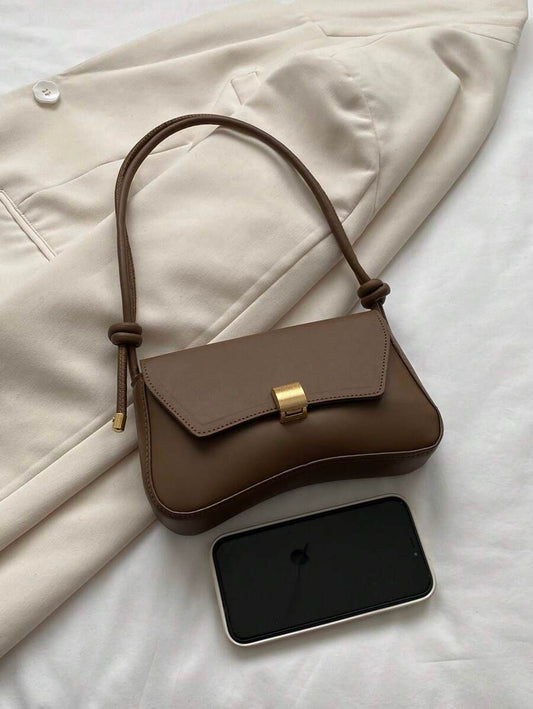 SHEIN حقيبة جلد بني داكن كاجوال بطراز رجعي