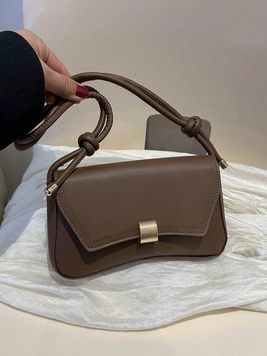 SHEIN حقيبة جلد بني داكن كاجوال بطراز رجعي