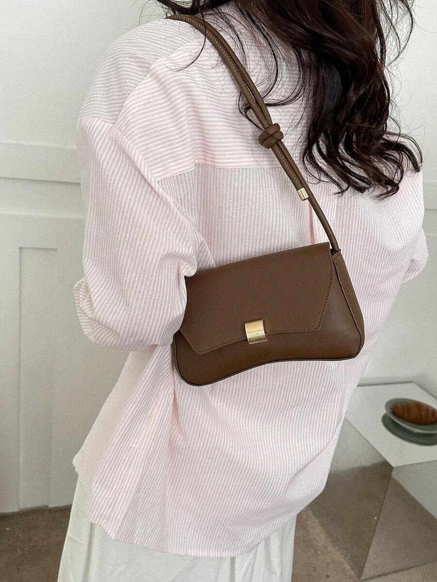 SHEIN حقيبة جلد بني داكن كاجوال بطراز رجعي
