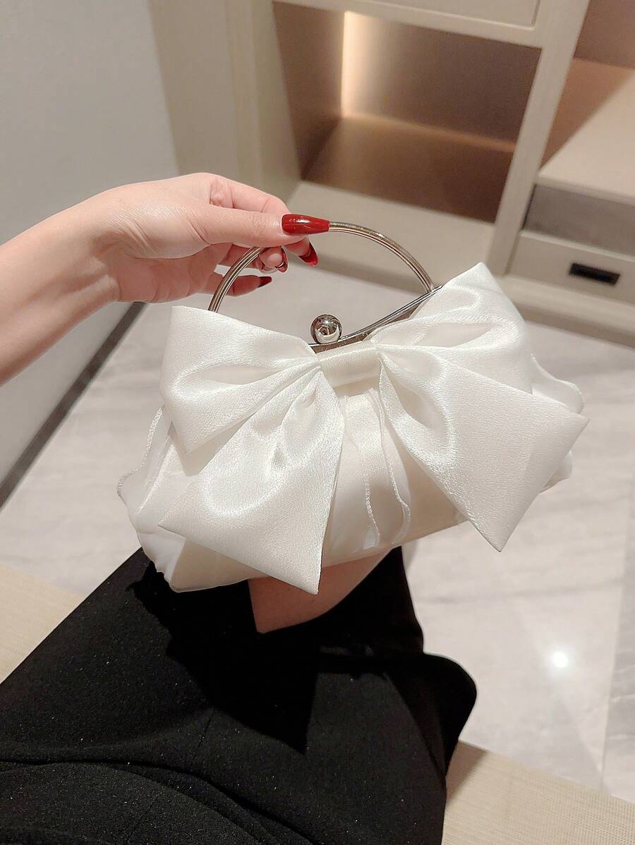 SHEIN حقيبة دلو صغيرة بيضاء مزينة بالراين ستون وخرز